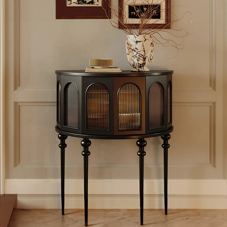 Elegant Multi-Layer Board Cabinet in Glass and Red Oak - Stylish Storage Solution for Modern Interiors fymj-4853