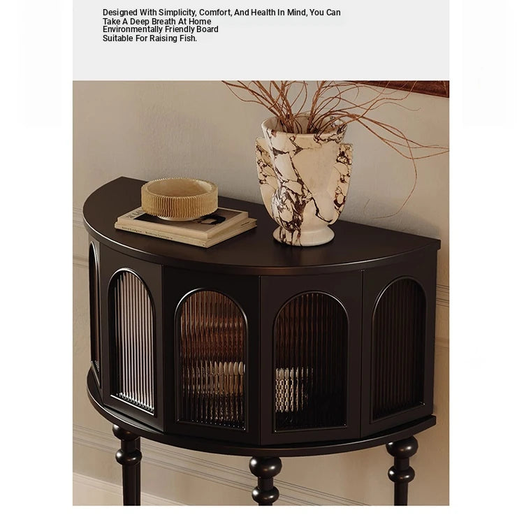 Elegant Multi-Layer Board Cabinet in Glass and Red Oak - Stylish Storage Solution for Modern Interiors fymj-4853