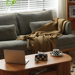 Luxurious Dark Green Sofa with Natural Wood Accents and Goose Down Cushions fyx-825