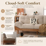 Nordic Cream Style Fabric Sofa, Khaki Straight Couch with Solid Wood Frame for Small Spaces fyx-826