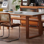 Elegant Table with White Finish, Natural Cherry Wood, and Black Marble Accents fyx-846