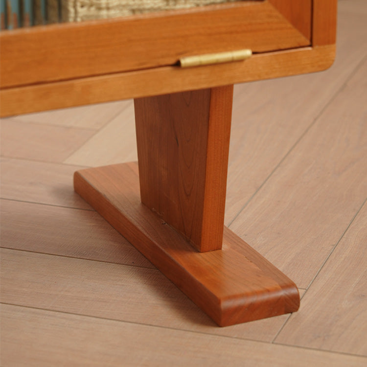 Elegant Natural Cherry Wood & Plywood Cabinet with Glass Doors and Copper Accents fyx-849