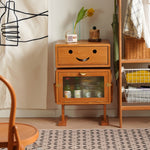 Elegant Natural Cherry Wood & Plywood Cabinet with Glass Doors and Copper Accents fyx-849