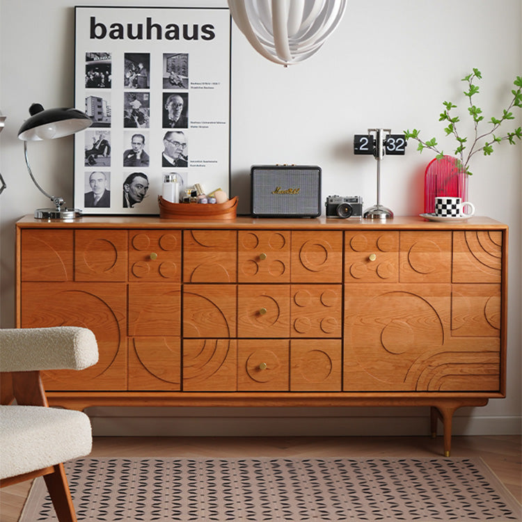 Elegant Brown Cherry Wood Cabinet with Distinctive Copper Accents - Natural Wood Finish fyx-850