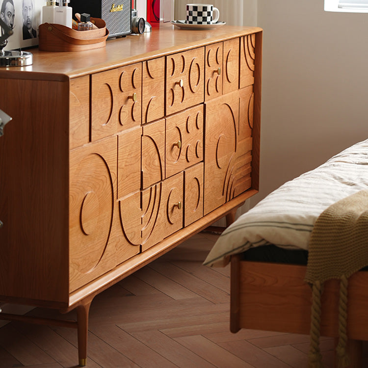 Elegant Brown Cherry Wood Cabinet with Distinctive Copper Accents - Natural Wood Finish fyx-850