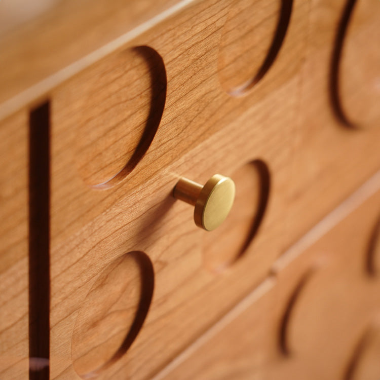 Elegant Brown Cherry Wood Cabinet with Distinctive Copper Accents - Natural Wood Finish fyx-850