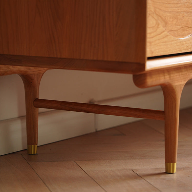 Elegant Brown Cherry Wood Cabinet with Distinctive Copper Accents - Natural Wood Finish fyx-850