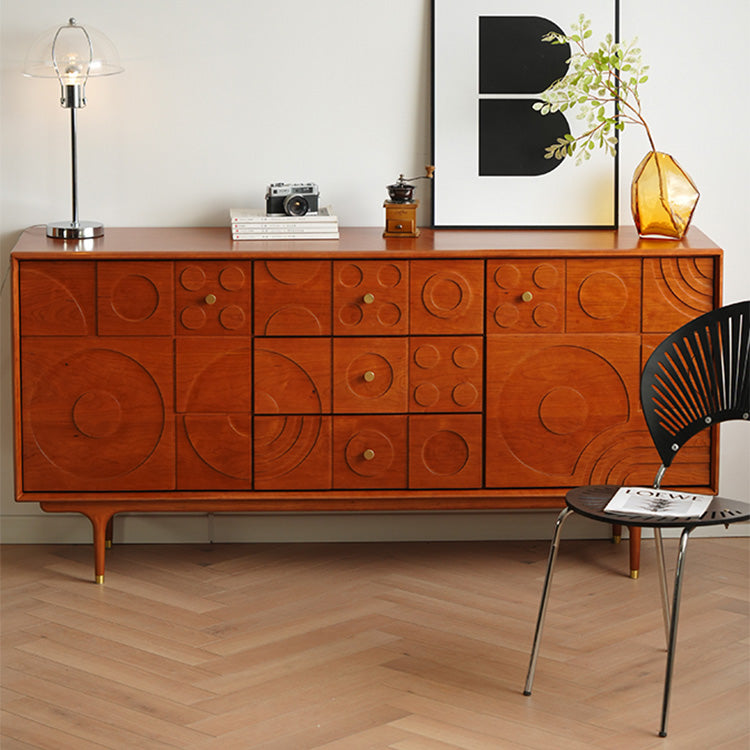 Elegant Brown Cherry Wood Cabinet with Distinctive Copper Accents - Natural Wood Finish fyx-850