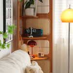 Elegant Cherry Wood Storage Rack with Rattan Shelves & Stainless Steel Frame fyx-852