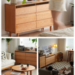 Cherry Wood Cabinet with Natural Finish and Glass Doors fyx-853