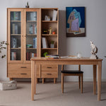Elegant Brown Cherry and Paulownia Wood Cabinet with Glass and Metal Accents fyx-857