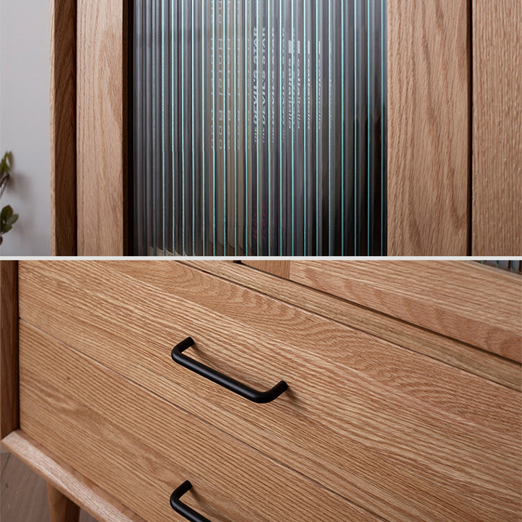 Elegant Brown Cherry and Paulownia Wood Cabinet with Glass and Metal Accents fyx-857