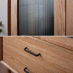 Elegant Brown Cherry and Paulownia Wood Cabinet with Glass and Metal Accents fyx-857