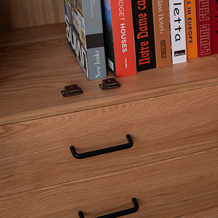 Elegant Brown Cherry and Paulownia Wood Cabinet with Glass and Metal Accents fyx-857