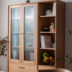 Elegant Brown Cherry and Paulownia Wood Cabinet with Glass and Metal Accents fyx-857