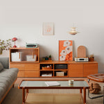 Elegant Cherry Wood & Plywood Cabinet with Glass Doors – Natural Finish fyx-863