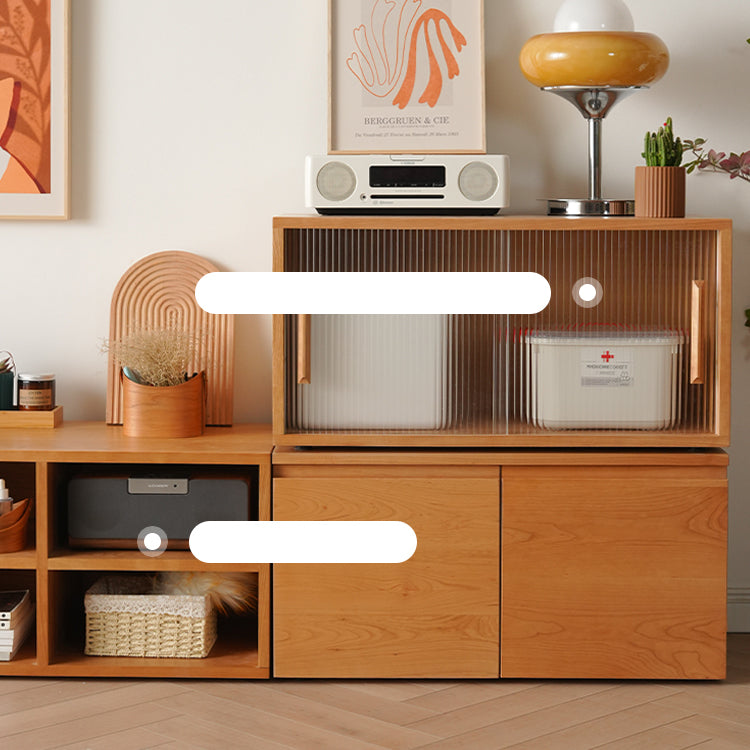 Elegant Cherry Wood & Plywood Cabinet with Glass Doors – Natural Finish fyx-863