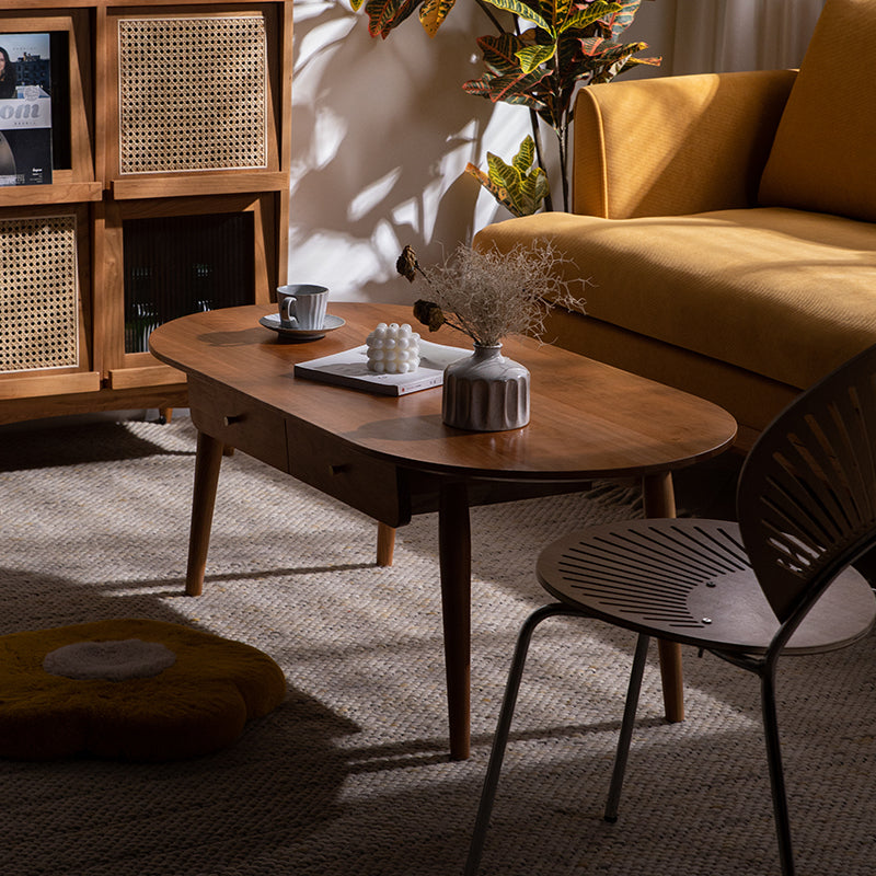 Natural Wood Tea Table - Oak, Paulownia, Copper Cherry Wood Design fyx-867