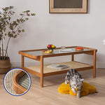 Elegant Cherry Wood Tea Table with Tempered Glass and Stylish Rattan Detailing fyx-869