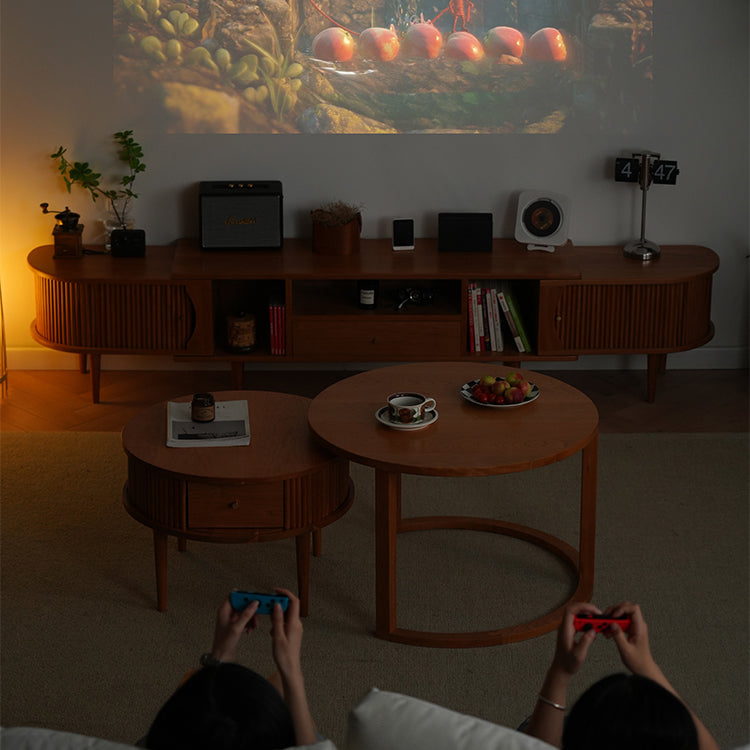 Stunning Natural Wood Tea Table | Cherry & Oak Wood with Copper Accents fyx-870