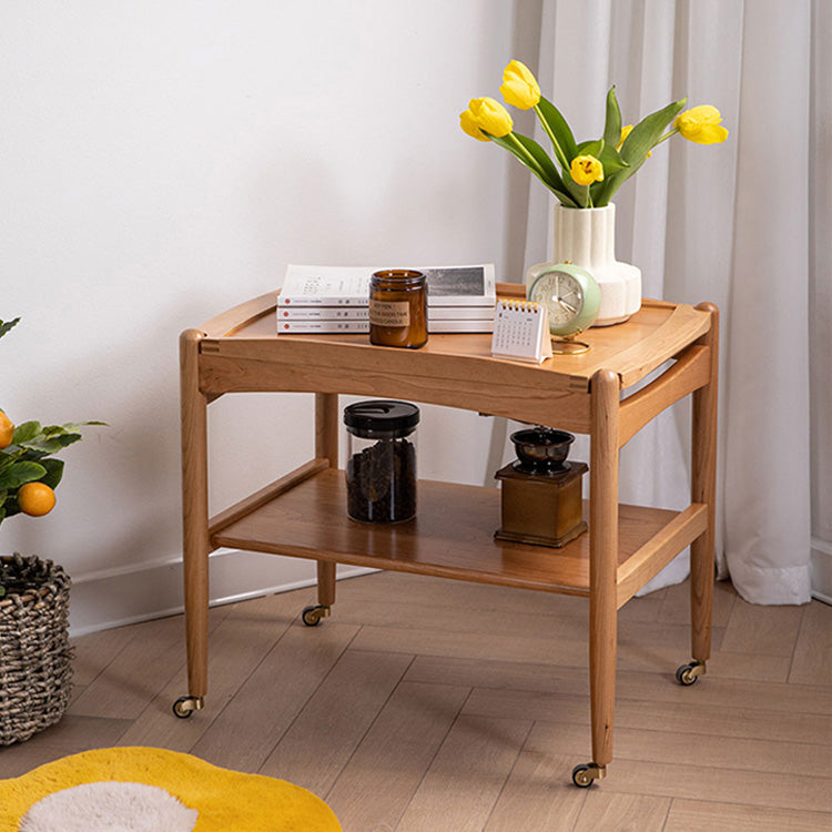 Elegant Cherry Wood Cart with Copper Accents - Natural Finish fyx-871