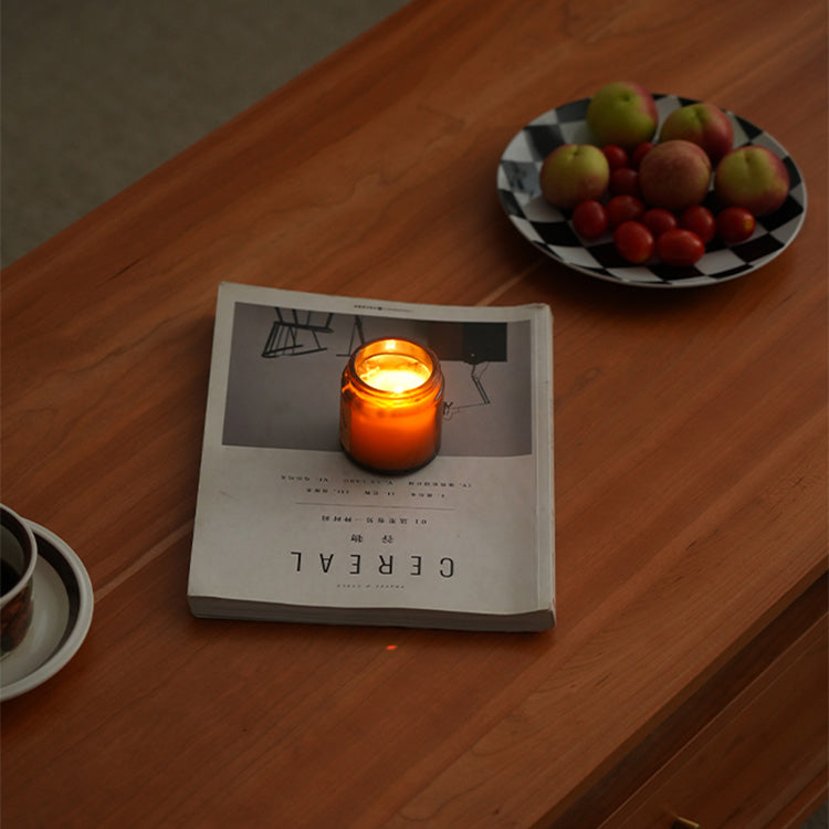 Elegant Cherry Wood Tea Table with Plywood Accents and Copper Detailing fyx-872