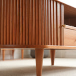 Elegant Cherry Wood Tea Table with Plywood Accents and Copper Detailing fyx-872