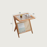 Elegant Cherry Wood and Glass Tea Table with Rattan Accents - Natural Finish fyx-875