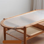 Elegant Cherry Wood and Glass Tea Table with Rattan Accents fyx-877