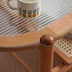 Elegant Cherry Wood and Glass Tea Table with Rattan Accents fyx-877