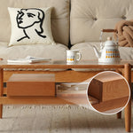 Elegant Cherry Wood and Glass Tea Table with Rattan Accents fyx-877