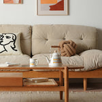 Elegant Cherry Wood and Glass Tea Table with Rattan Accents fyx-877