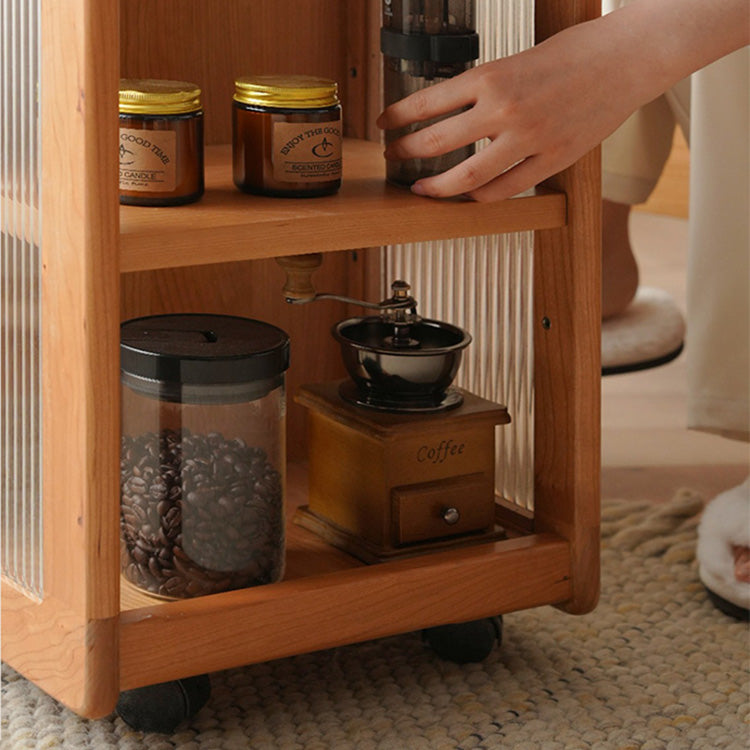 Stylish Cherry Wood Tea Table with Tempered Glass Top – Elegant Natural Finish fyx-878