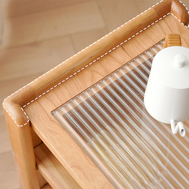 Stylish Cherry Wood Tea Table with Tempered Glass Top – Elegant Natural Finish fyx-878