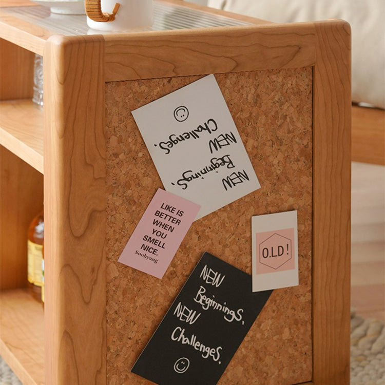 Stylish Cherry Wood Tea Table with Tempered Glass Top – Elegant Natural Finish fyx-878