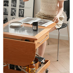 Elegant Cherry Wood Tea Table with Glass and Stainless Steel Accents fyx-882