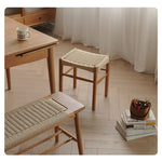Rustic Charm Wooden Stools with Paper Rope Accents - Oak, Walnut & Cherry Options fyx-886