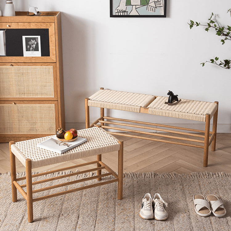 Handcrafted Oak Wood Stool with Stylish Paper Rope Seat fyx-887