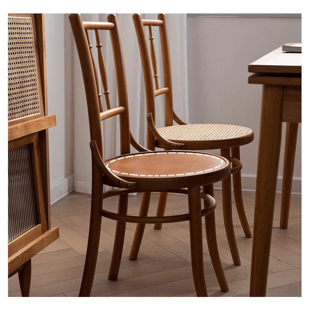 Elegant Light Brown Beech Wood Chair with Rattan Design fyx-888