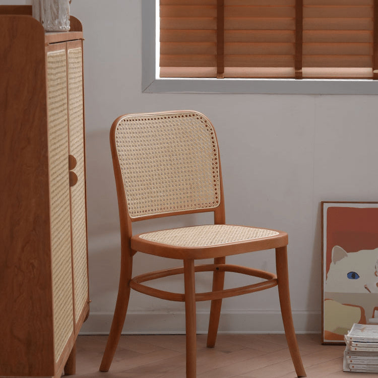 Modern Beech Wood Chair with Rattan Seat - Natural Finish fyx-889