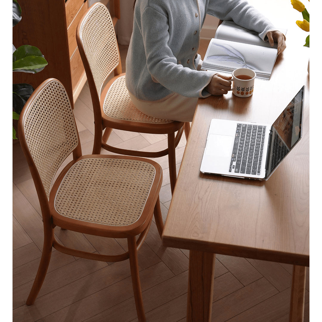 Modern Beech Wood Chair with Rattan Seat - Natural Finish fyx-889