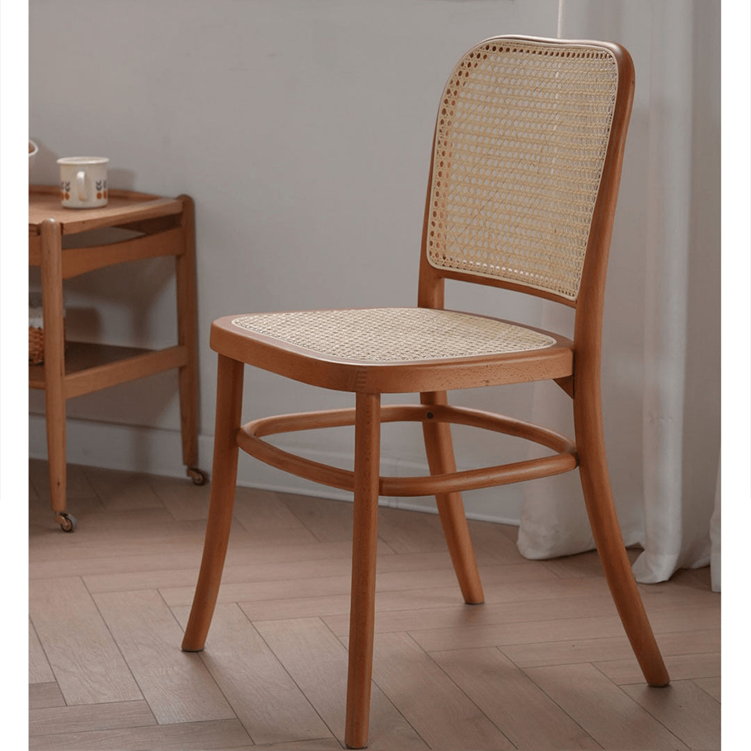 Modern Beech Wood Chair with Rattan Seat - Natural Finish fyx-889