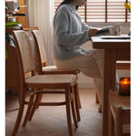 Modern Beech Wood Chair with Rattan Seat - Natural Finish fyx-889