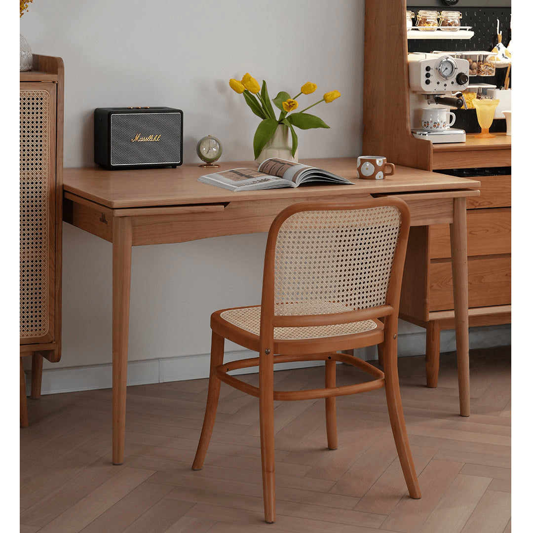 Modern Beech Wood Chair with Rattan Seat - Natural Finish fyx-889