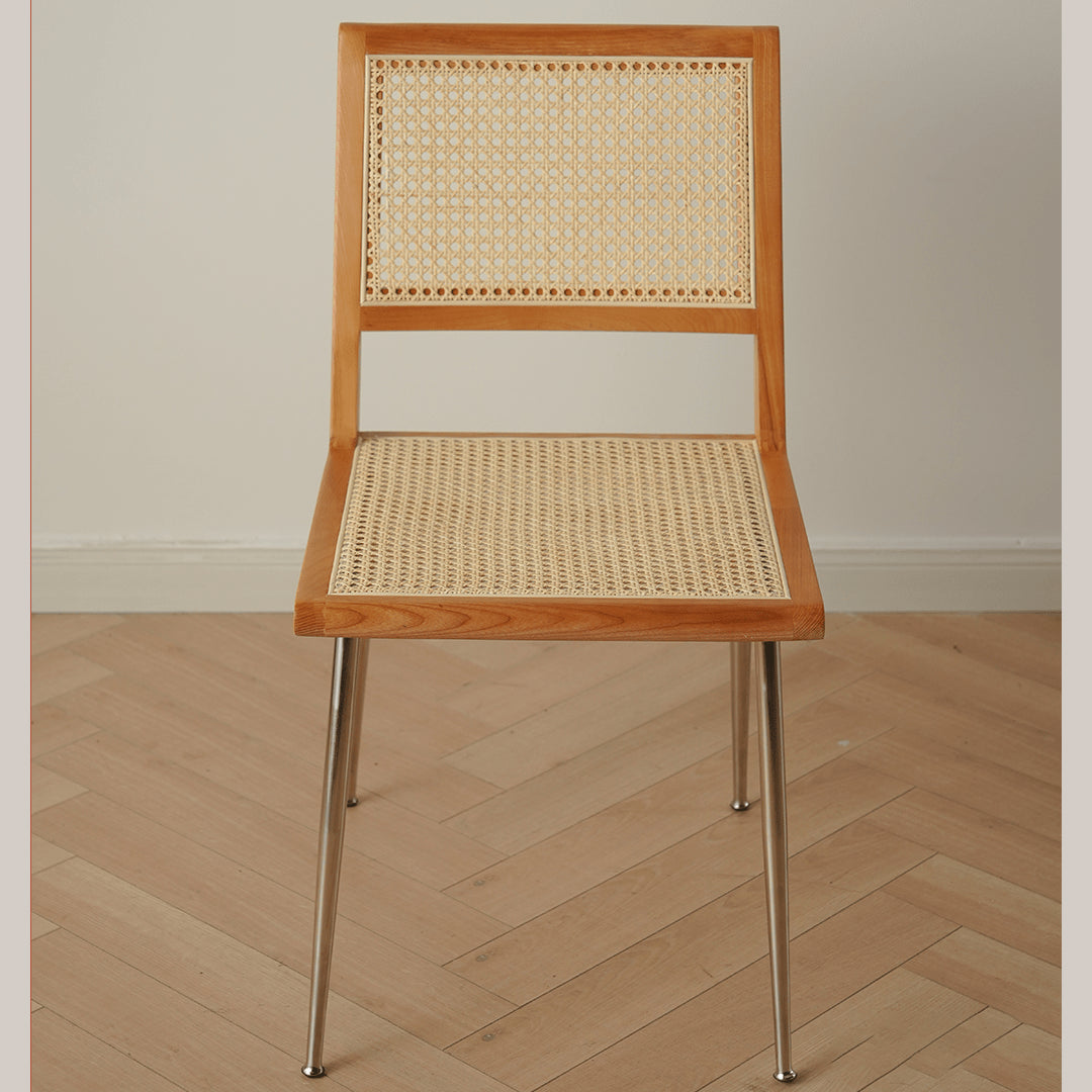 Modern Ash Wood Chair with Faux Leather & Rattan - Black Green Finish fyx-893