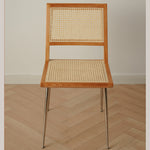 Modern Ash Wood Chair with Faux Leather & Rattan - Black Green Finish fyx-893