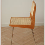 Modern Ash Wood Chair with Faux Leather & Rattan - Black Green Finish fyx-893