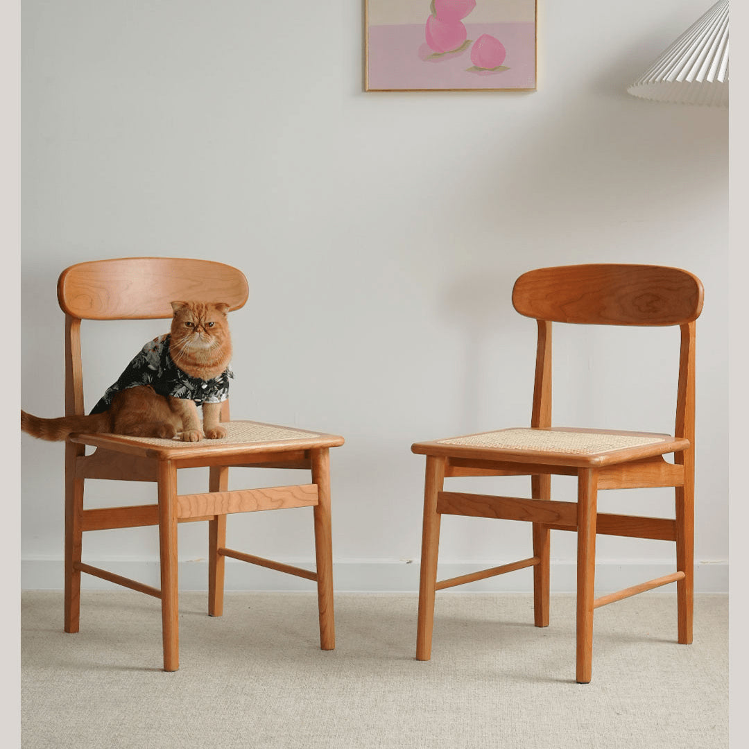 Elegant Natural Cherry Wood Chair with Rattan Detailing fyx-894