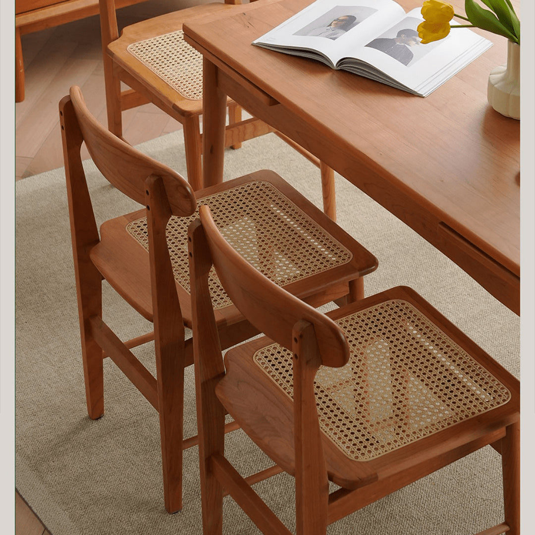 Elegant Natural Cherry Wood Chair with Rattan Detailing fyx-894