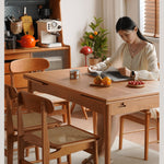 Elegant Natural Cherry Wood Chair with Rattan Detailing fyx-894